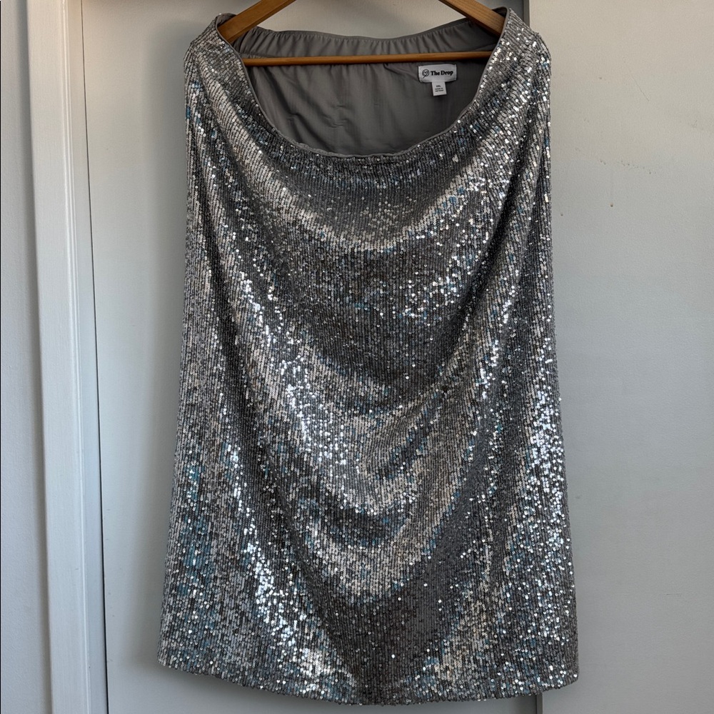 Silver Sequin Midi Skirt Size XXL - Picture 4 of 6